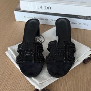 Hermes Suede Goatskin Crystal Oasis Sandals 39